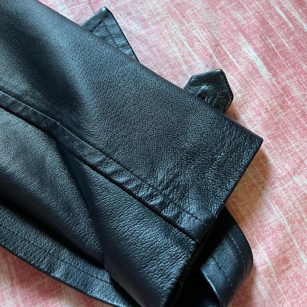 BAGATELLE Vintage Black Leather Hooded Trench Coat sz M - Picture 16 of 16
